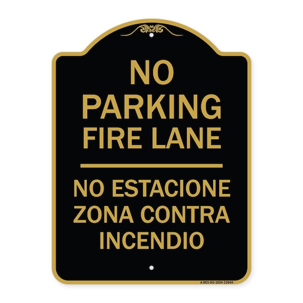Signmission No Estacione Zona Contra Incendio, Black & Gold Aluminum Architectural Sign, 18" H, BG-1824-23848 A-DES-BG-1824-23848 - main